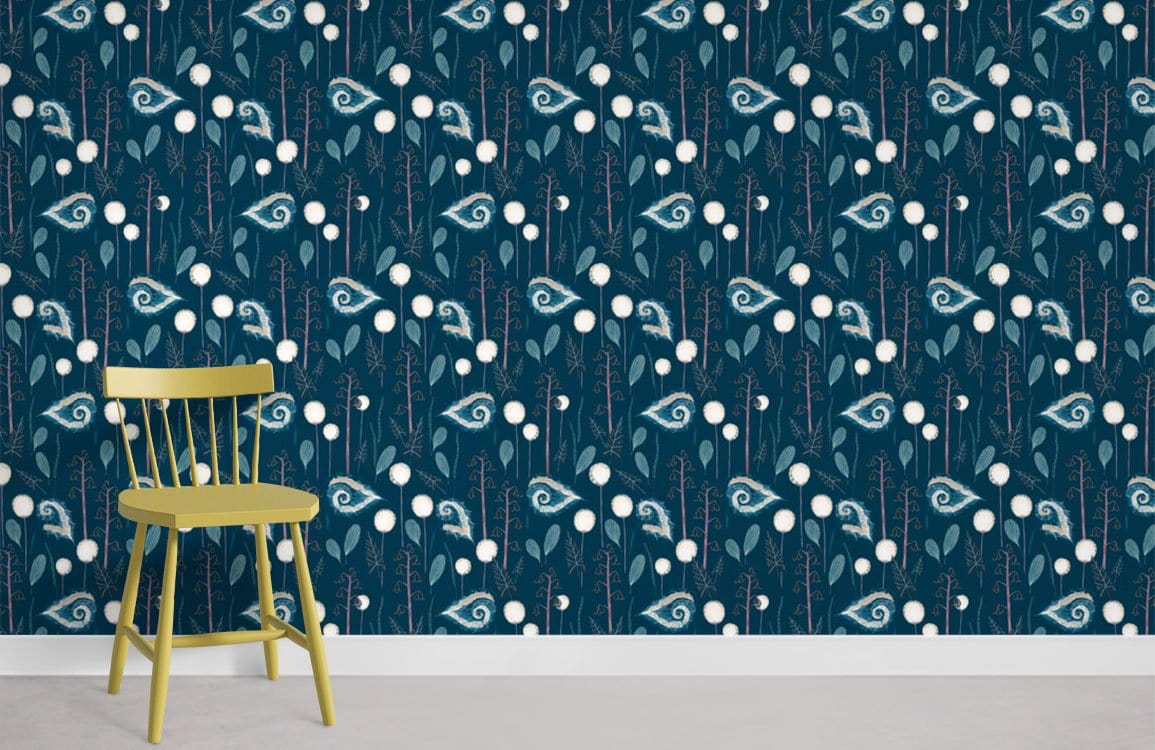 Papier peint de fleur de pétales bleus salle murale