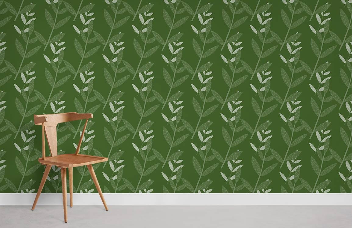 Feuilles de feuilles vert foncé de papier peint mural
