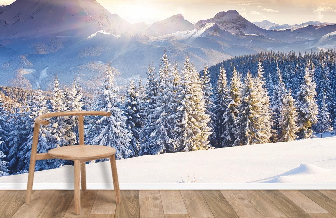 Fantastic soir d'hiver paysage peint peint mural
