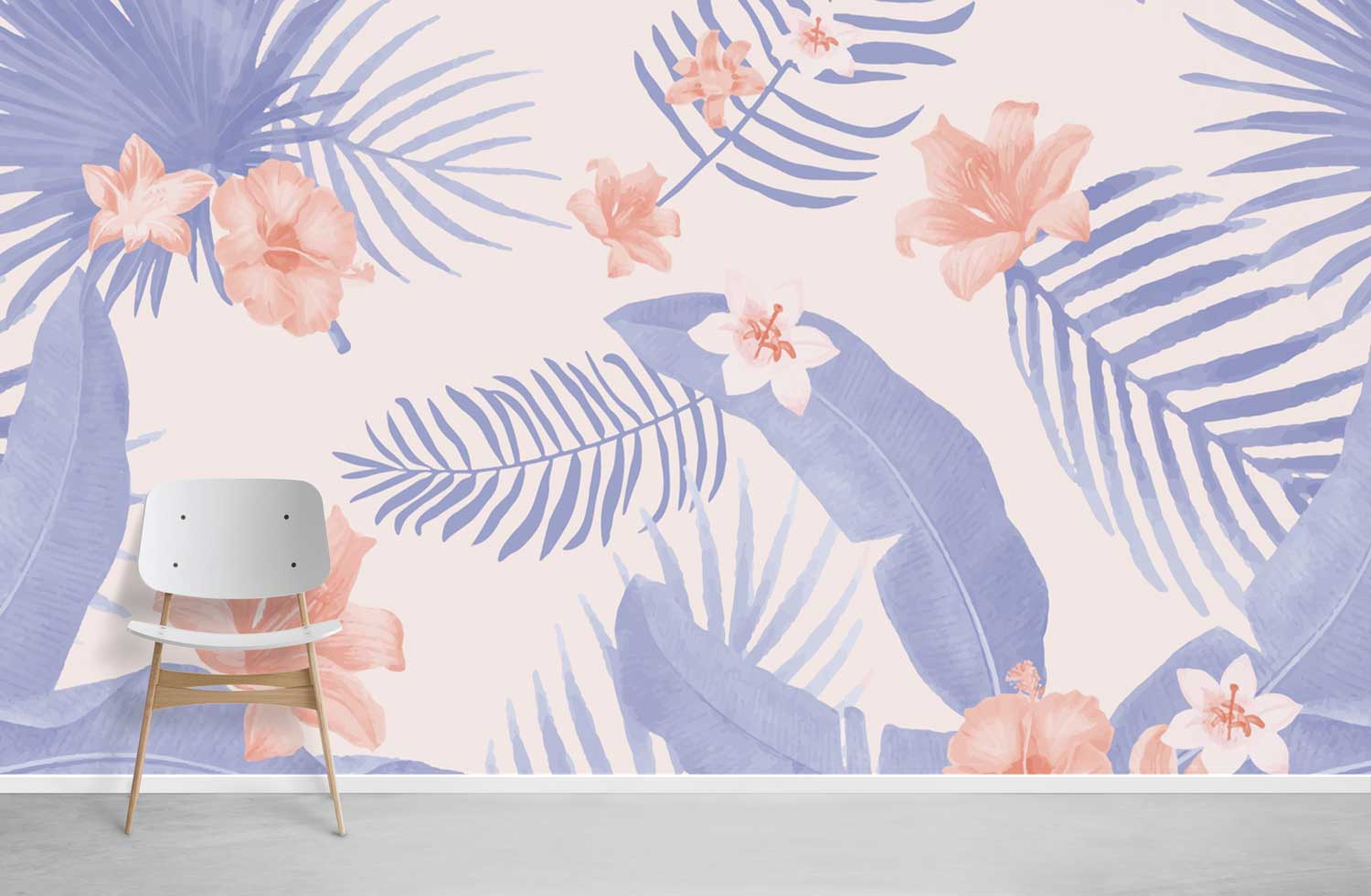 Lilas Tropical feuilles et fleurs papier peint mural salon