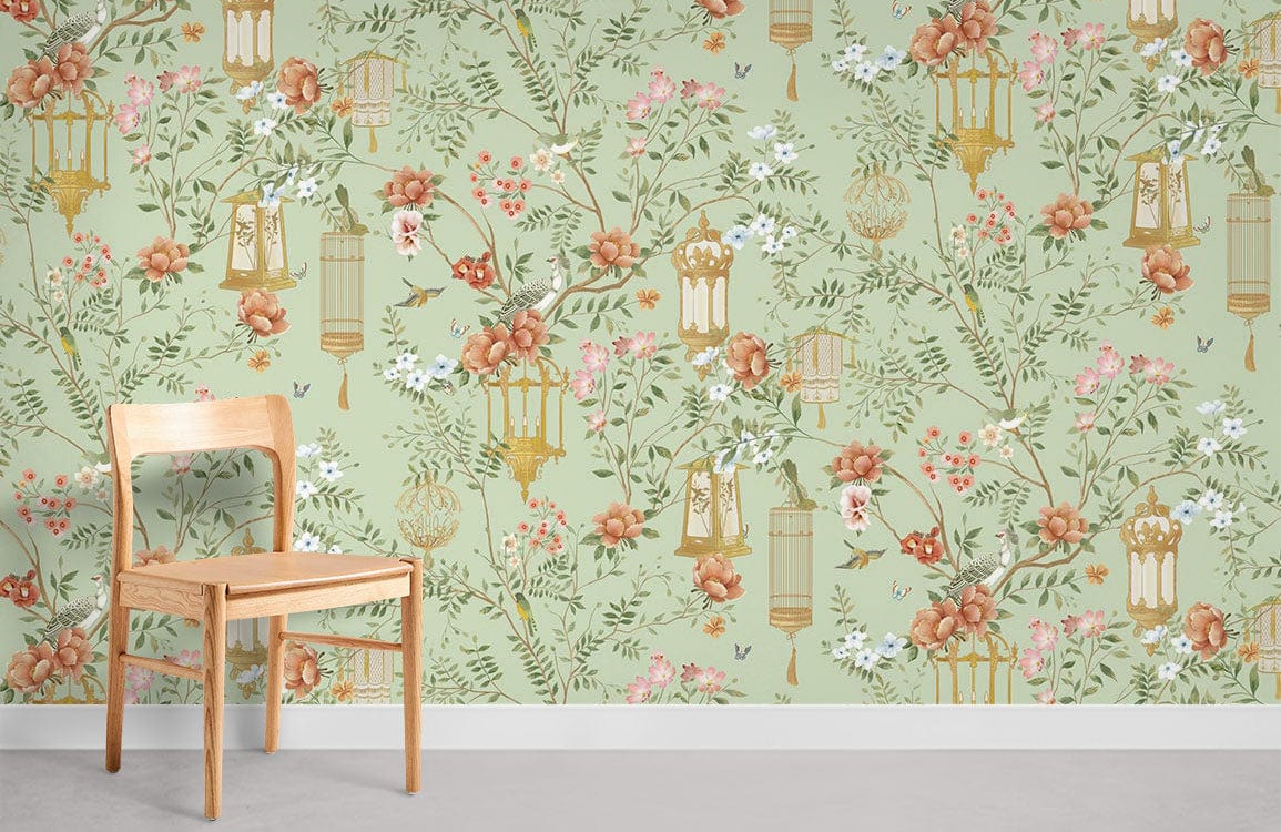 Fleurs et Birdcage Paper peint mural Salle