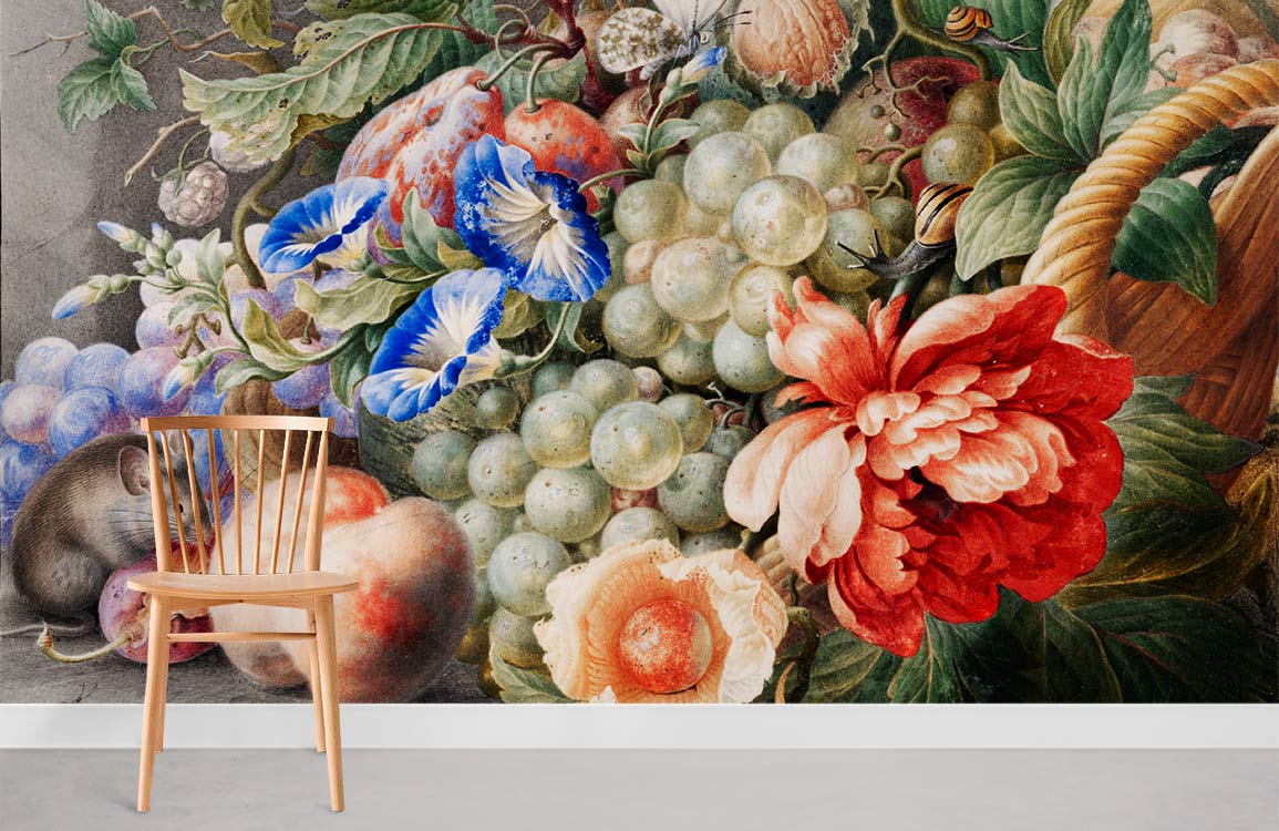Fleurs et fruits papier peint mural salle