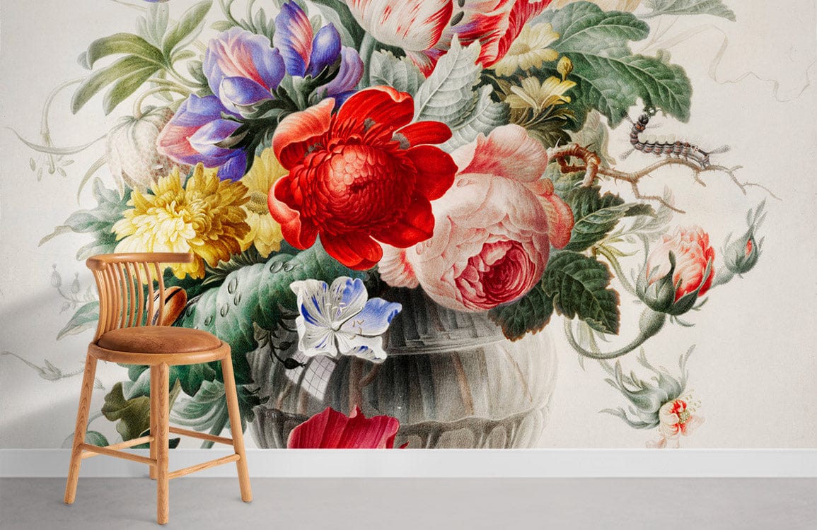 Fleurs en verre peint en vase en verre salle murale