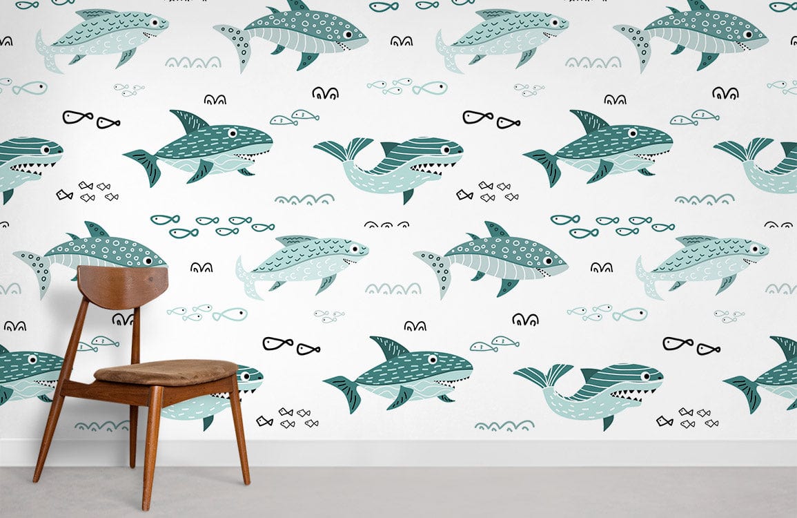 Salle murale murale des requins à la recherche