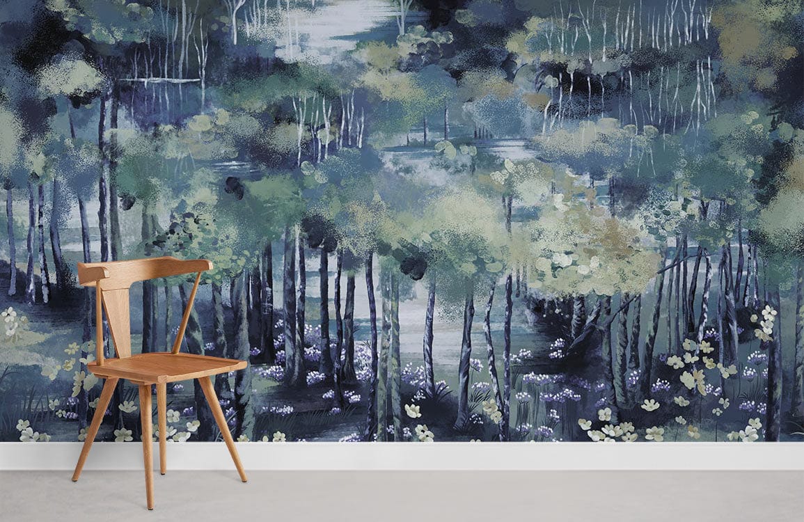 Papier peint forêt la nuit