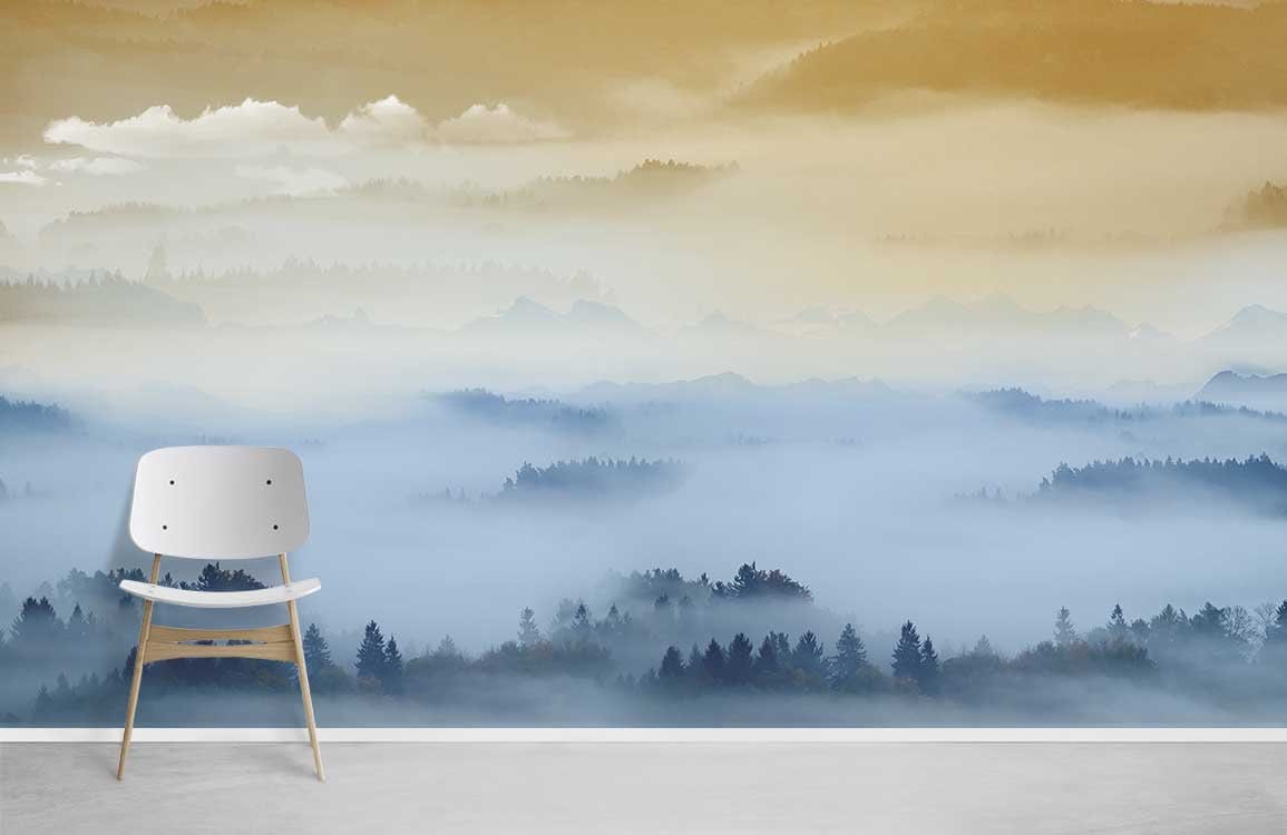 Fond d'écran de brouillard forestier mural