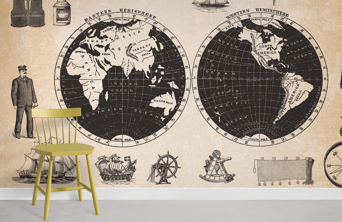 Navigation Carte Du Monde Papier Peint Chambre Murale