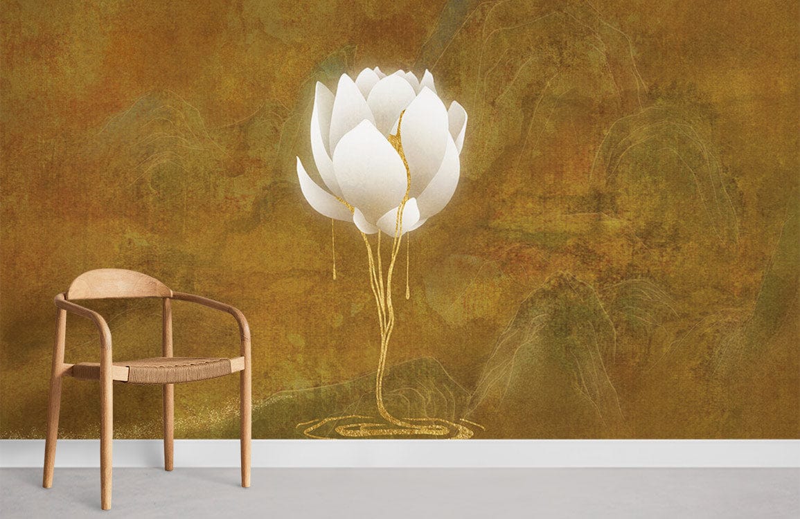 Chambre de papier peint mural Lotus plaqué or