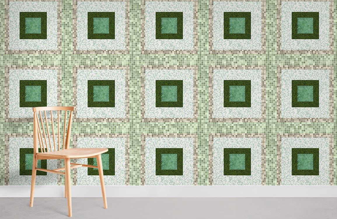 Carrés verts en mosaïque papier peint mural salle