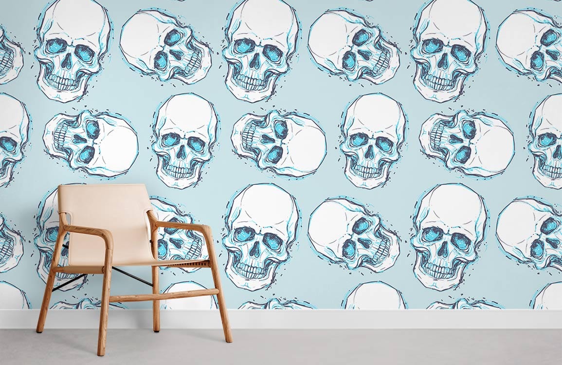 Papier peint de motif squelette bleu mural