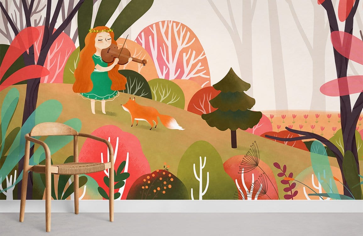 Papier Peint Fresque Musicien et Renard