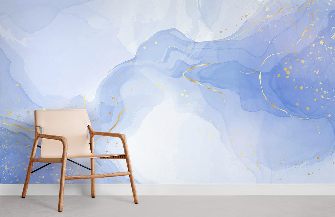 Chambre Murale Papier Peint Aquarelle Bleu Fondant