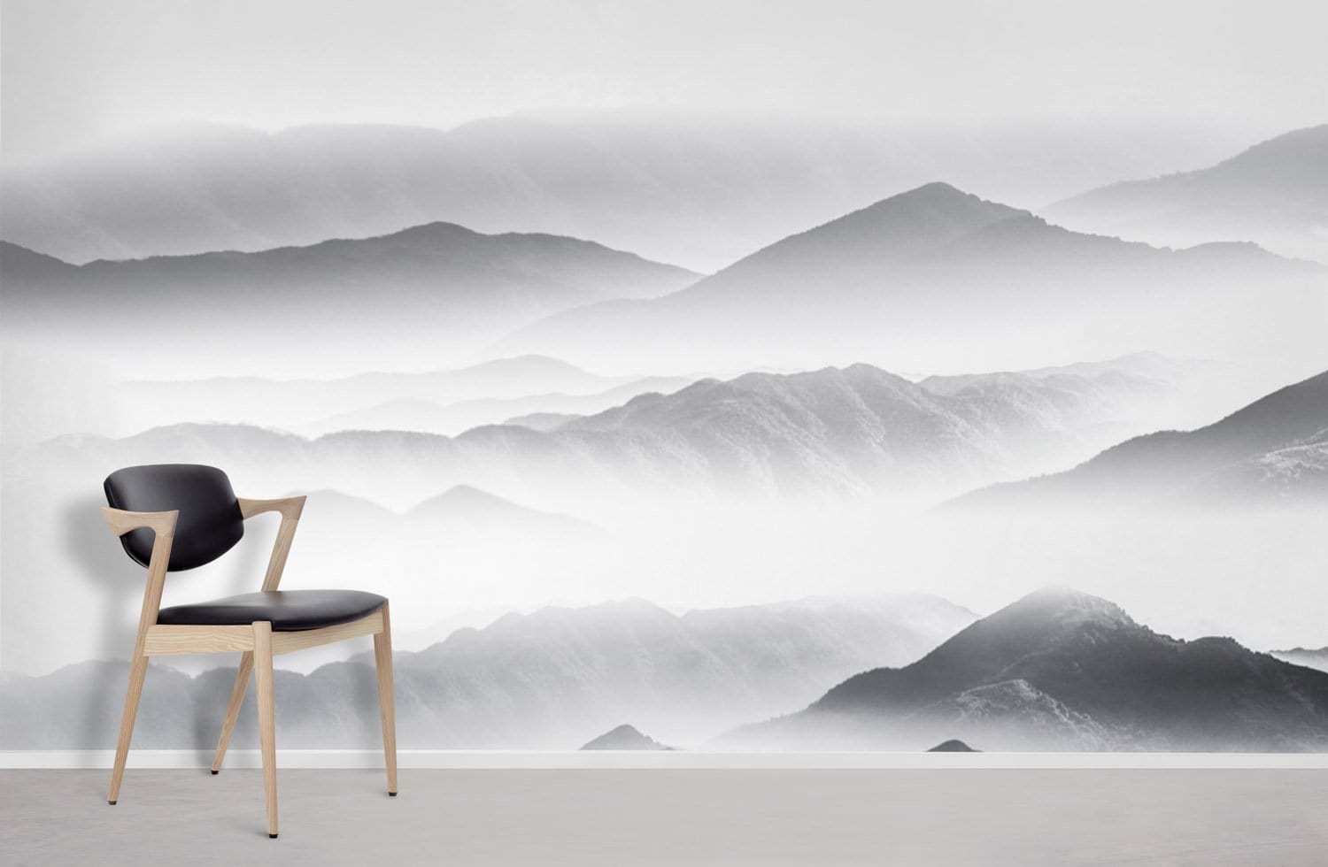peinture murale paysage montagneux brumeux salle de séjour