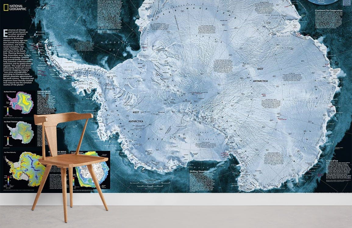National Geographic Antarctique carte satellite murale papier peint