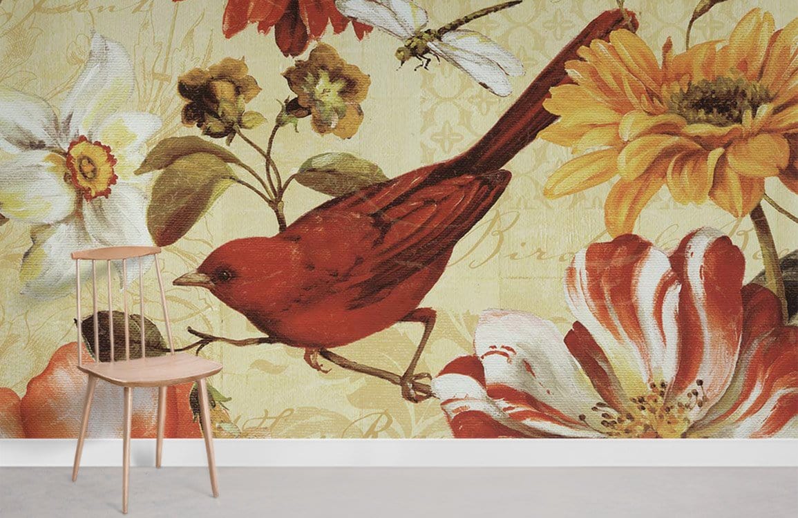 Chambre Murale Papier Peint Floral Oiseaux Peints