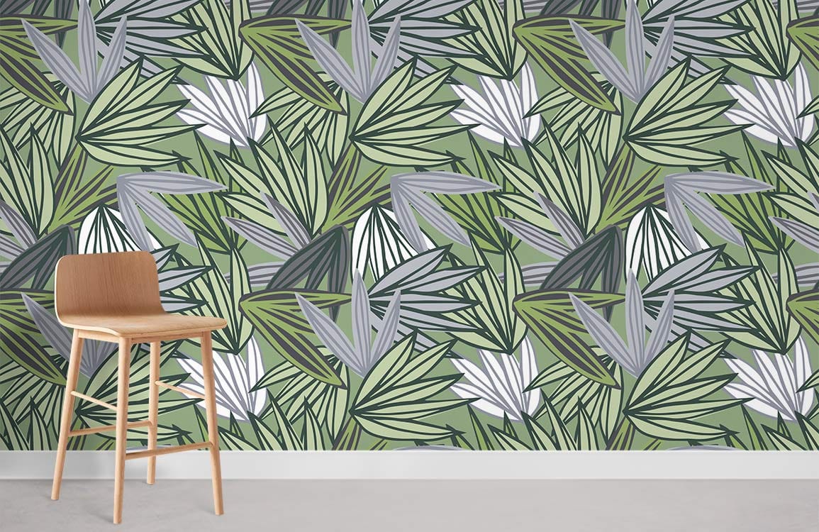 papier peint de chambre à motif de feuilles de palmier