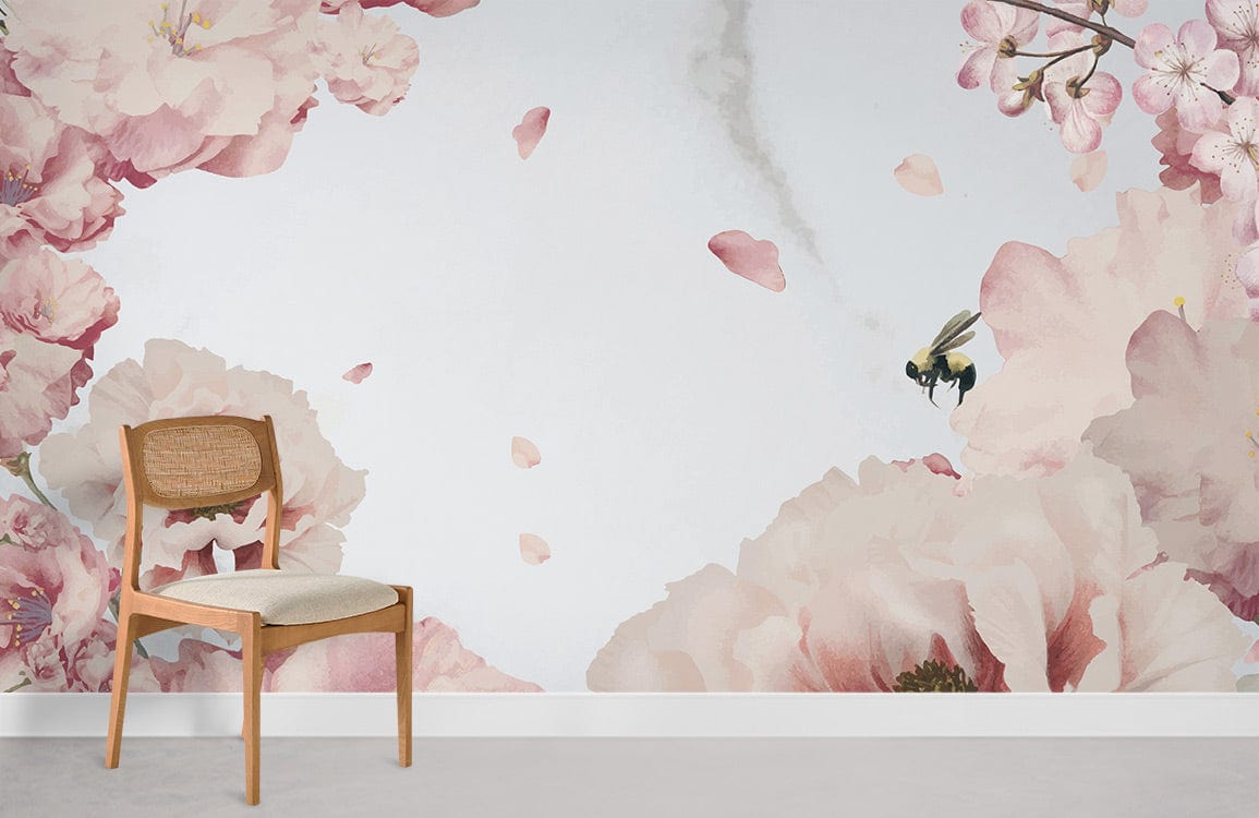 Pêche en fleur de fleur de papier peint mural salon