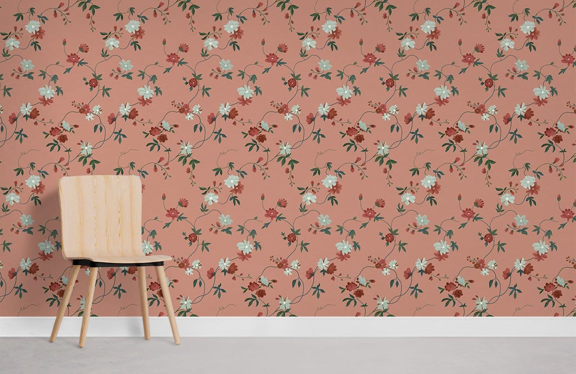 Salle de peintures murales de fleurs et de vigne