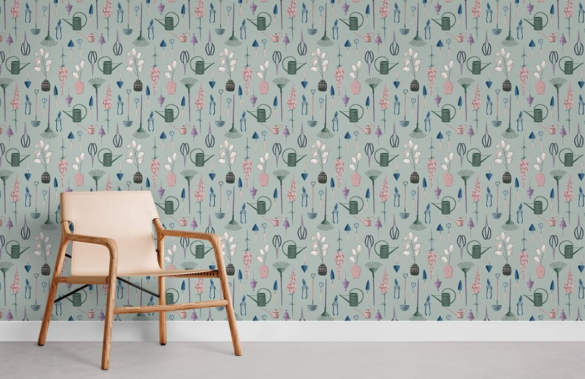 Fleur et outils papier peint mural