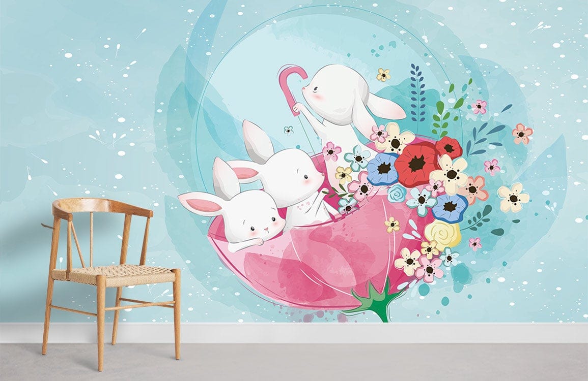 Porte-fleurs lapins papier peint mural chambre