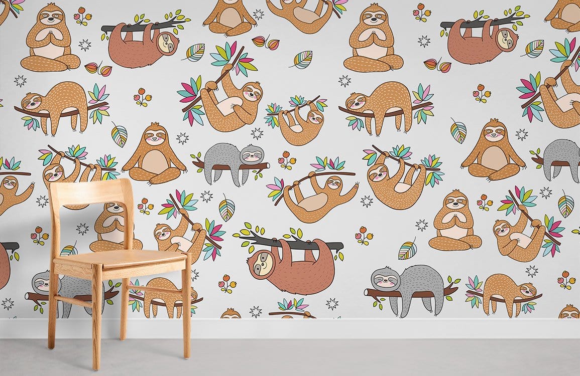 Mignon de papier peint paresseux salle murale