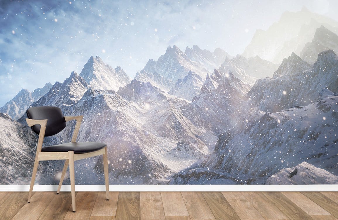 Roulement des montagnes enneigées enneigé de papier peint mural