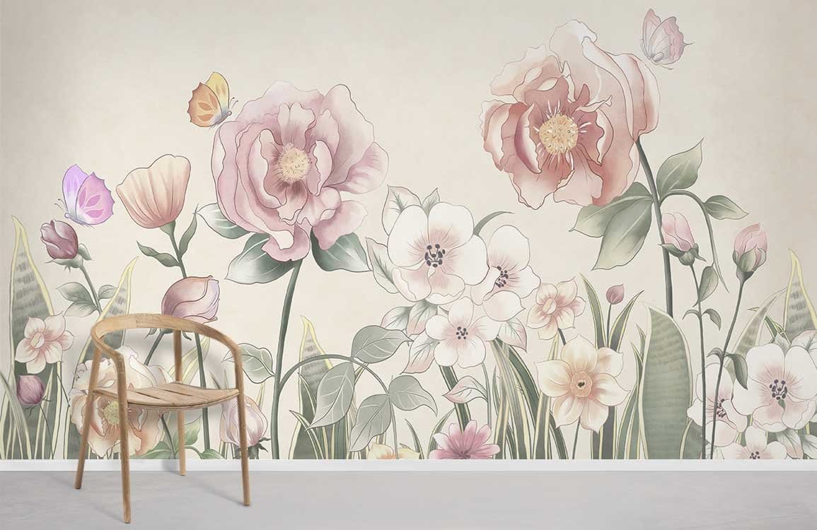 Bouquet scandinave papier peint mural