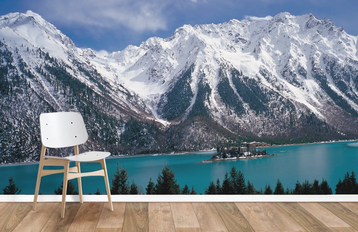 Mountains de neige et lacs peint mural