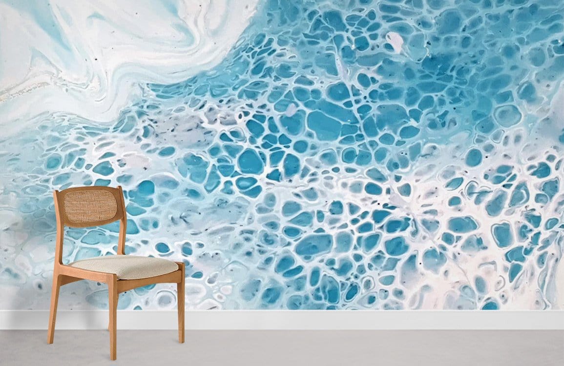Papier peint mural en marbre bleu océan doux