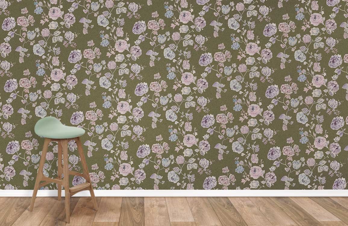 Épisser du papier peint de fleurs râpées mural