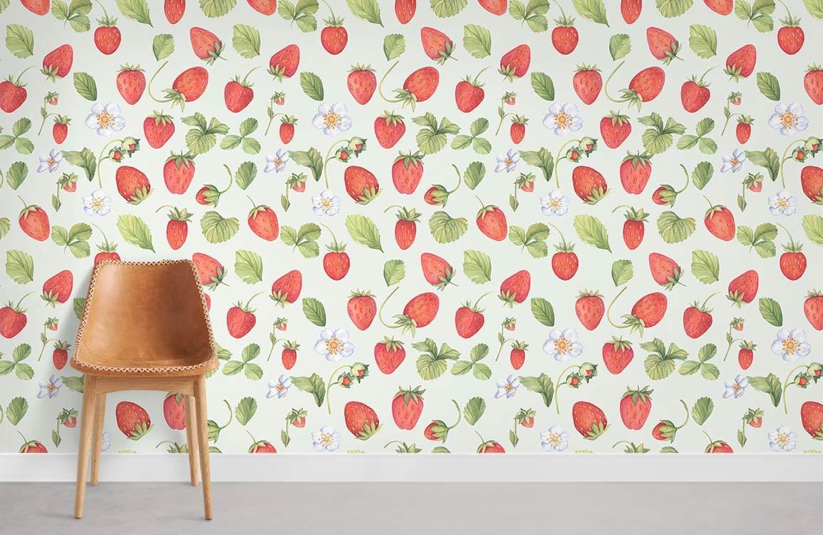 Esquisser le papier peint mural de motif de fraise