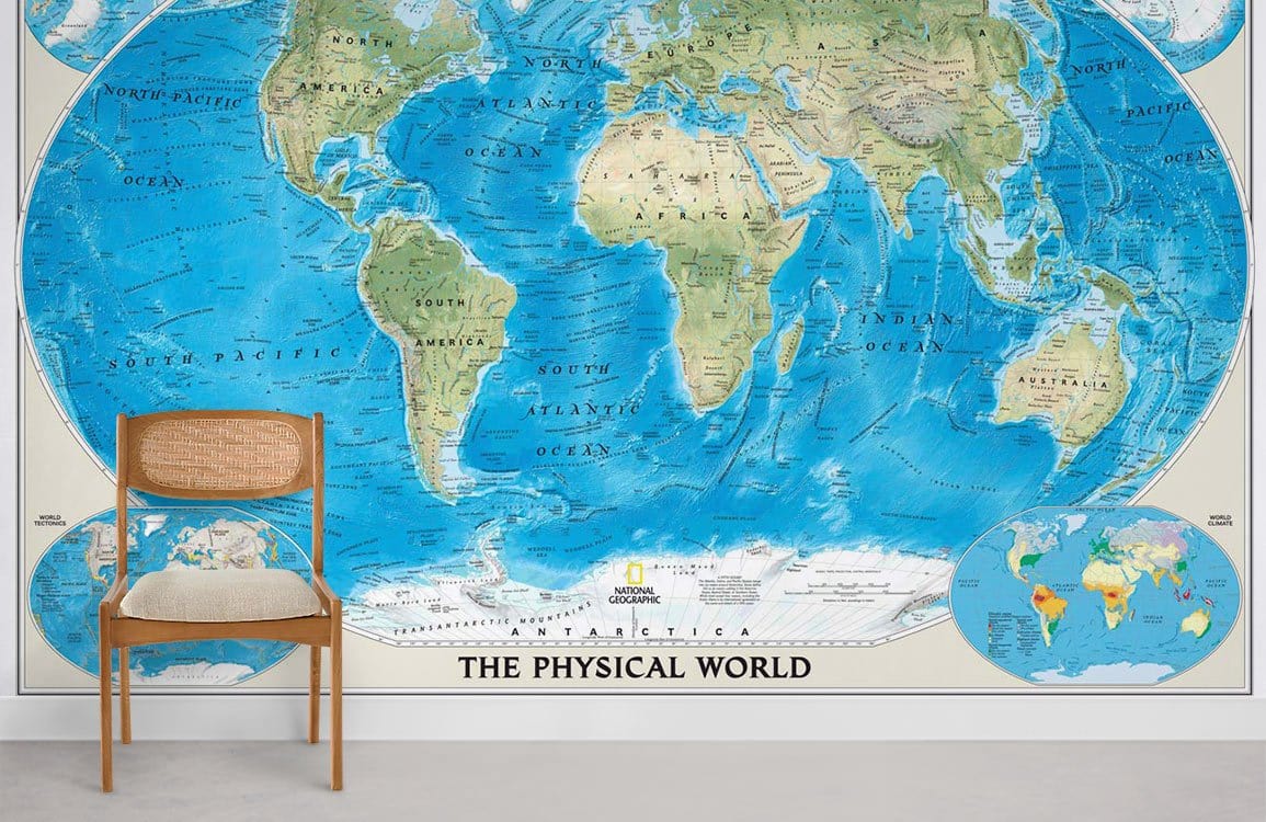 la carte du monde physique papier peint salle murale