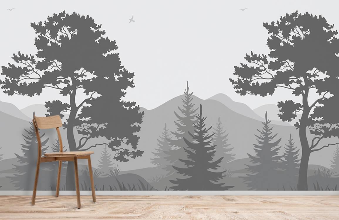 Forest et fond d'écran brumeux mural