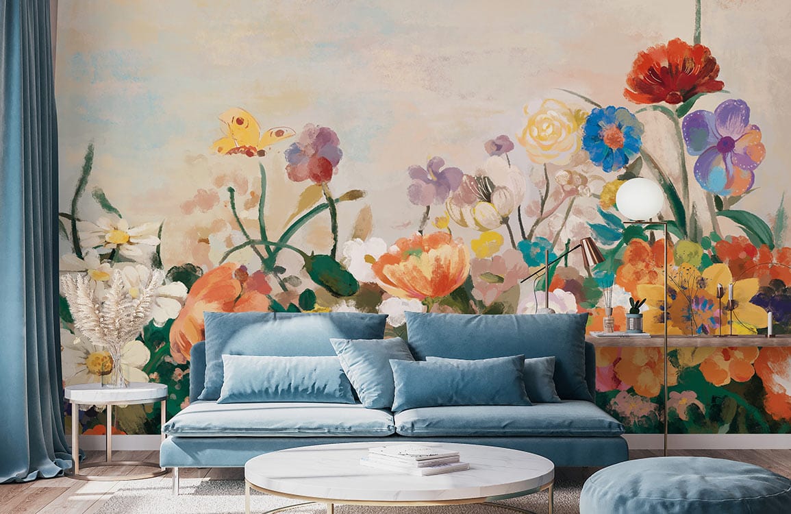 papier peint mural personnalisé pour la décoration du salon, un design de buissons fleuris de rêve
