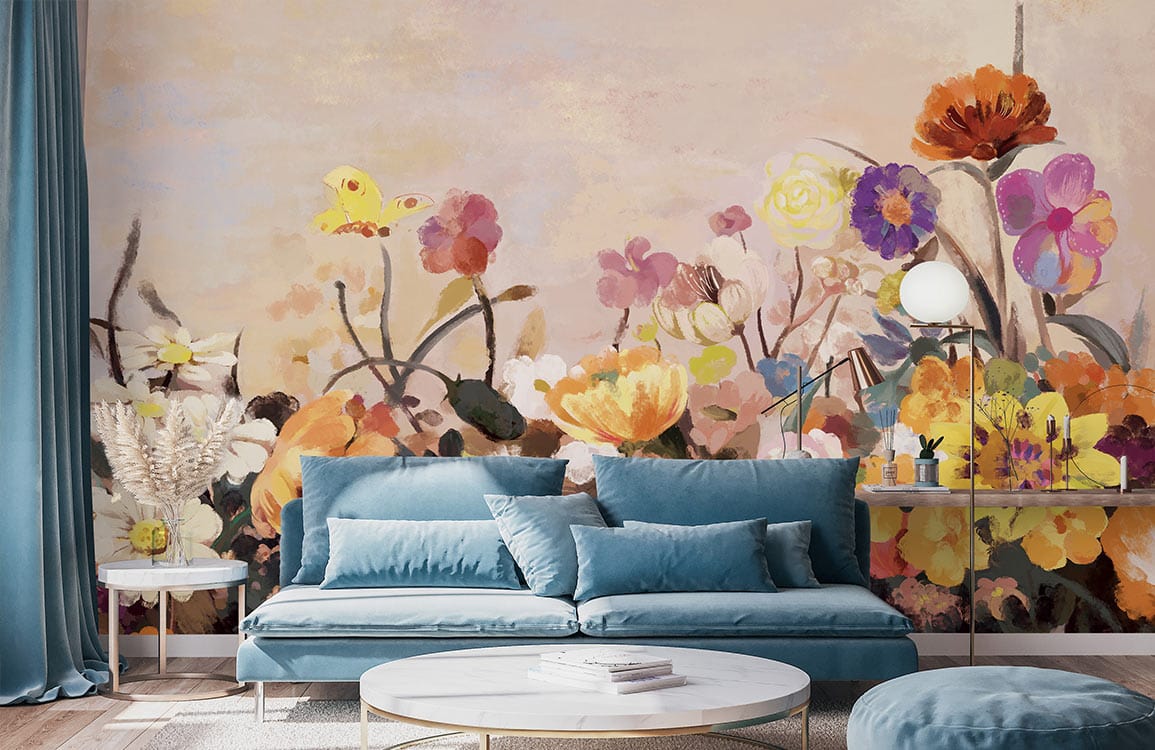 papier peint mural personnalisé pour la décoration du salon, un design de buissons fleuris de rêve