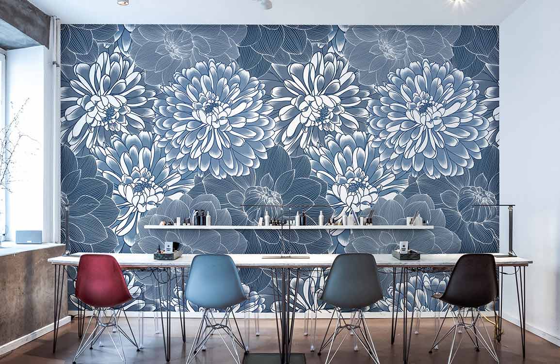 papier peint unique à motif floral de chrysanthèmes pour le salon