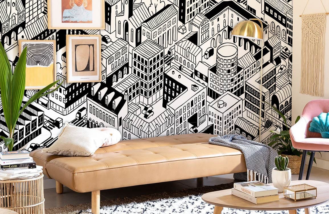 conception spéciale de couloir de maison, croquis de ville cool murale papier peint