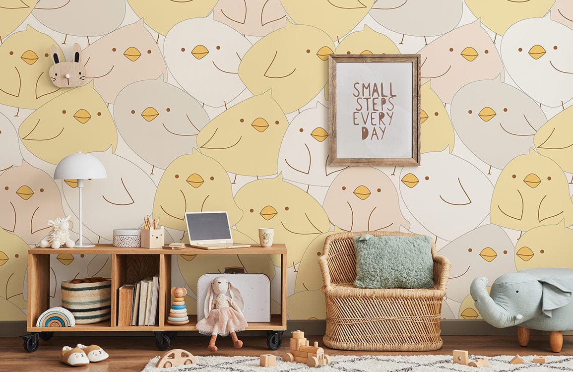 murale d'oiseaux jaune pastel pour chambre d'enfant papier peint mural