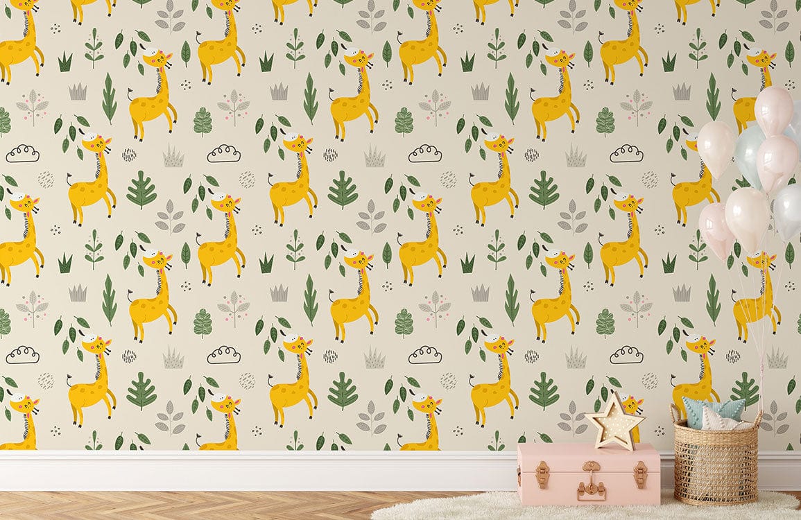 girafe mange des feuilles papier peint mural pour chambre