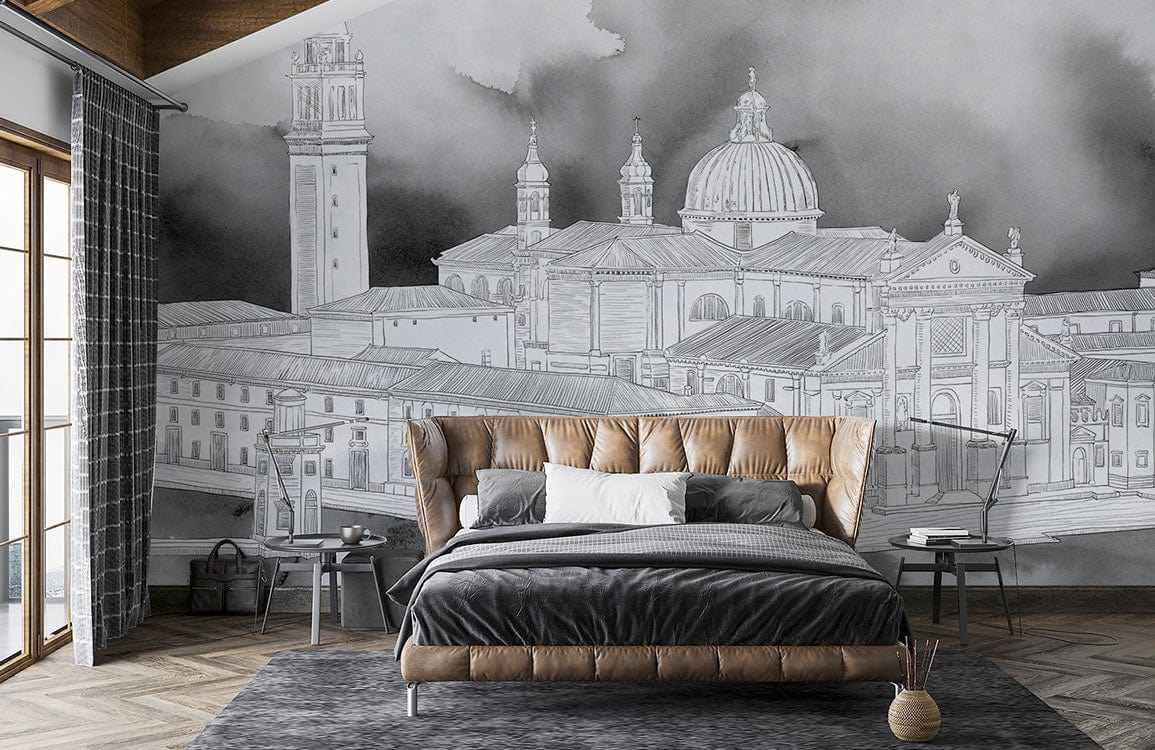 papier peint mural personnalisé pour la chambre à coucher, une conception de peinture de palais de croquis gris