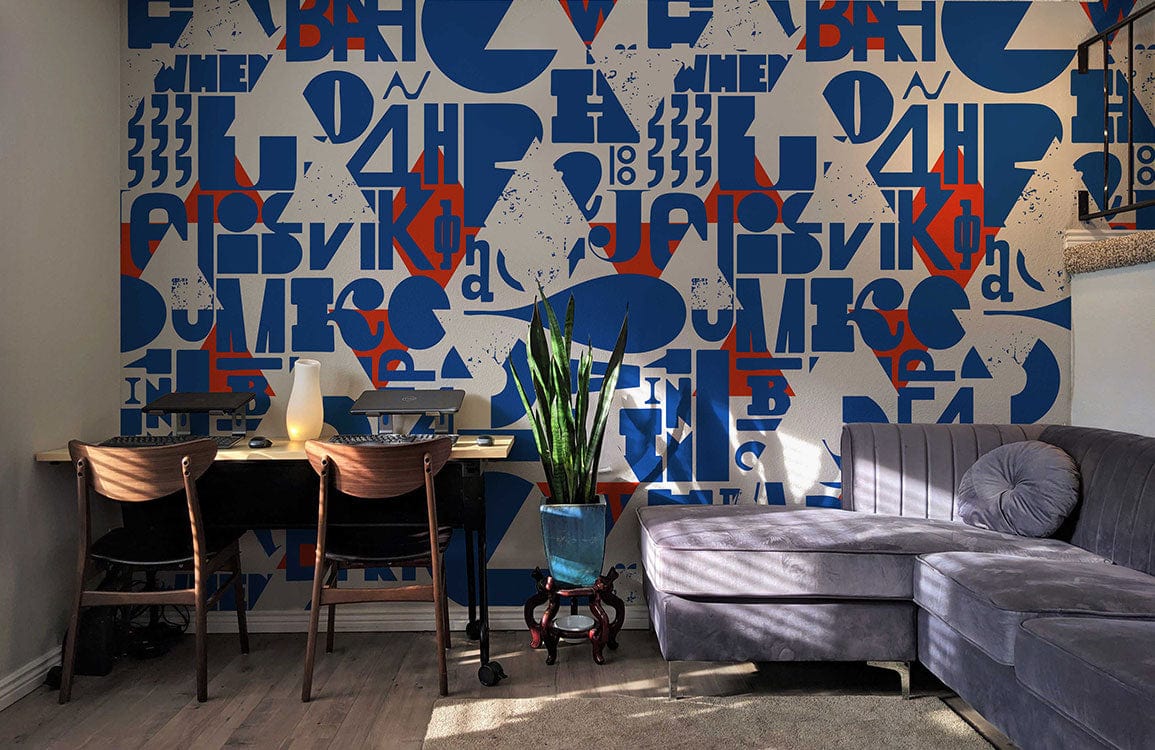 Papier peint mural à motif de lettres bleues unique pour une chambre