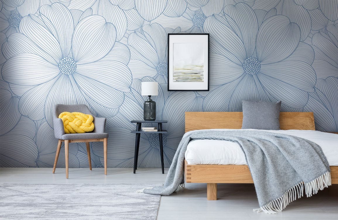papier peint mural unique pour chambre, fleur de marguerite bleue