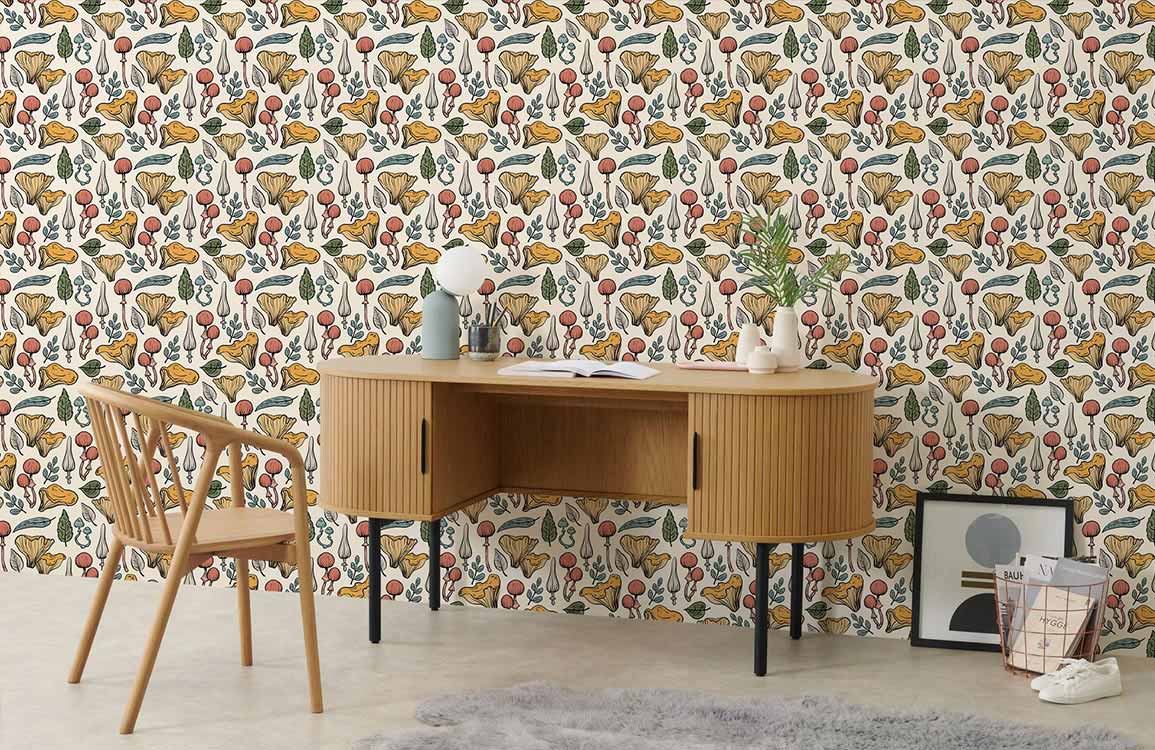 repeat mushrooms in different colours wallpaper mural for home office