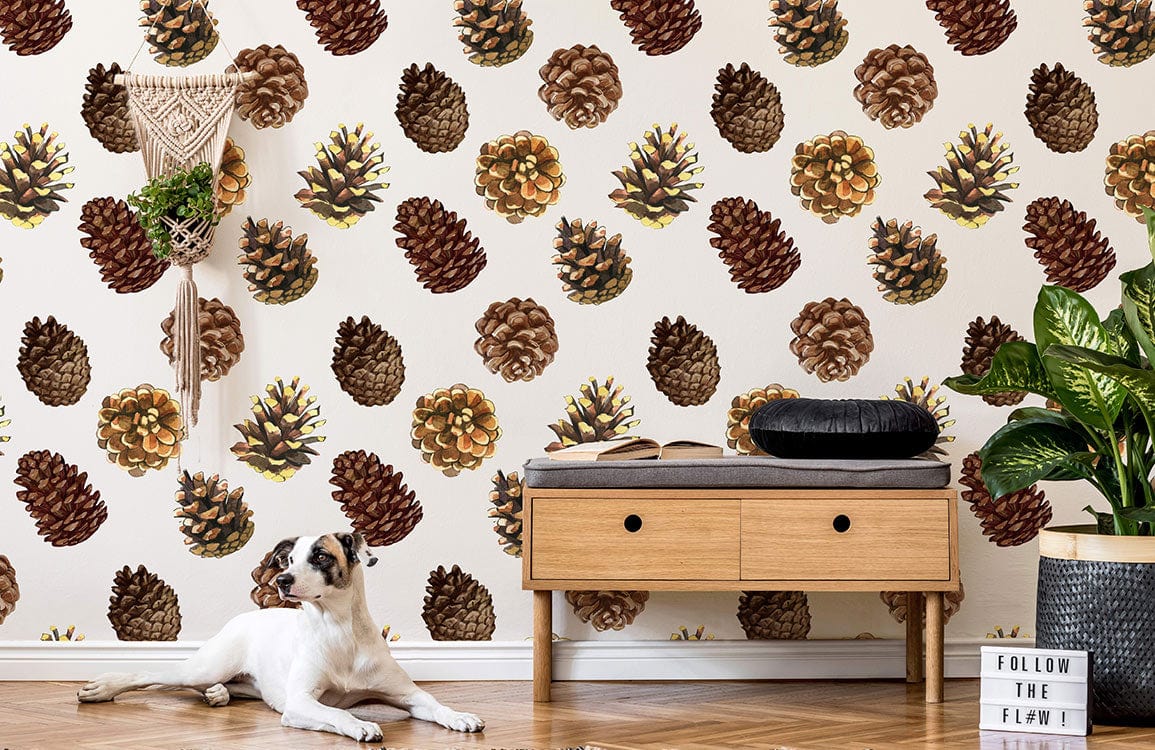 papier peint mural personnalisé pour la décoration du salon, un motif de pommes de pin