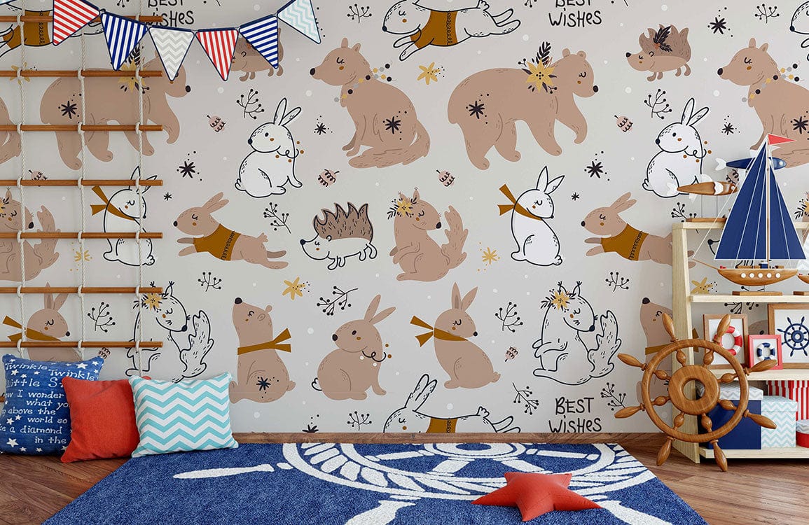 papier peint mignon lapin et autres animaux muraux pour enfants