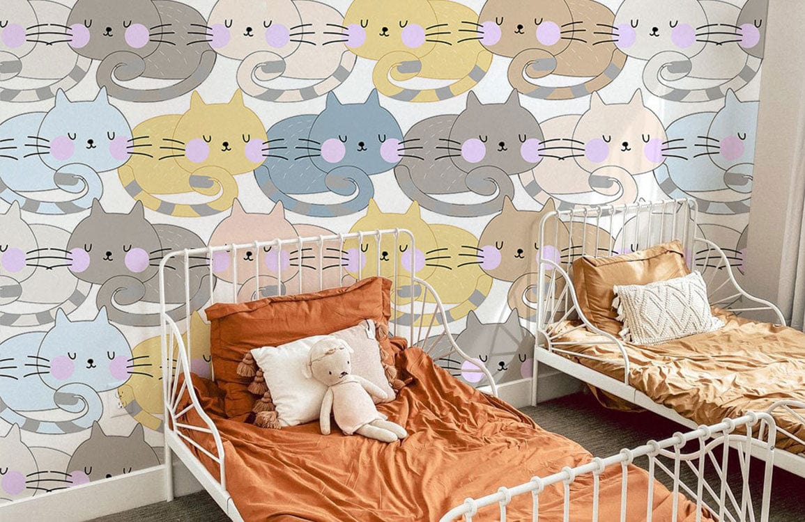 papier peint mural personnalisé pour une chambre d'enfant, un motif répétitif de chats au repos