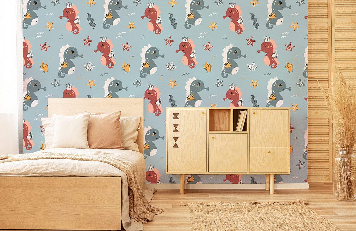 papier peint mural personnalisé pour la décoration d'une chambre à coucher, hippocampes découpés