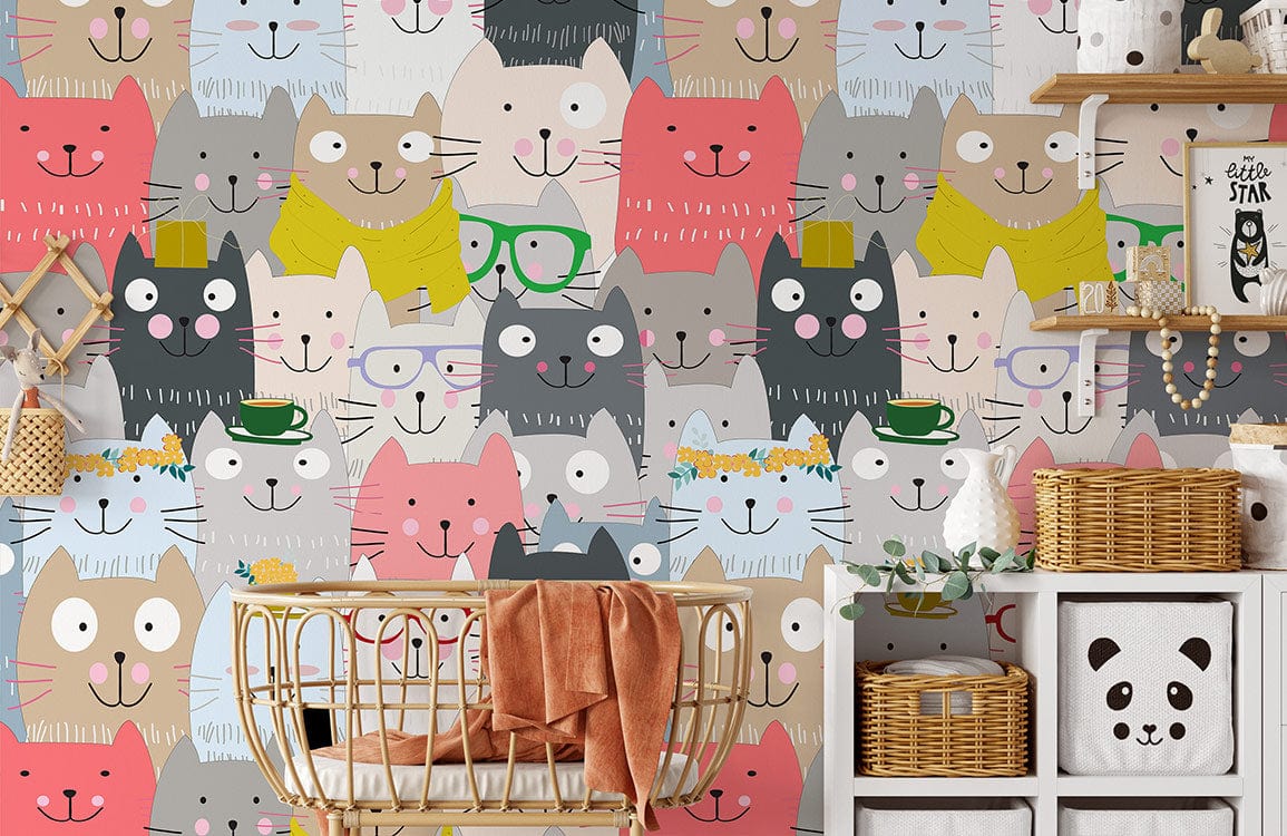 papier peint mural personnalisé pour chambre d'enfant, motif de chats souriants