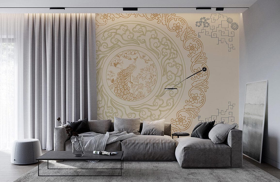 papier peint mural personnalisé pour le salon, un design de cercle ancien neural