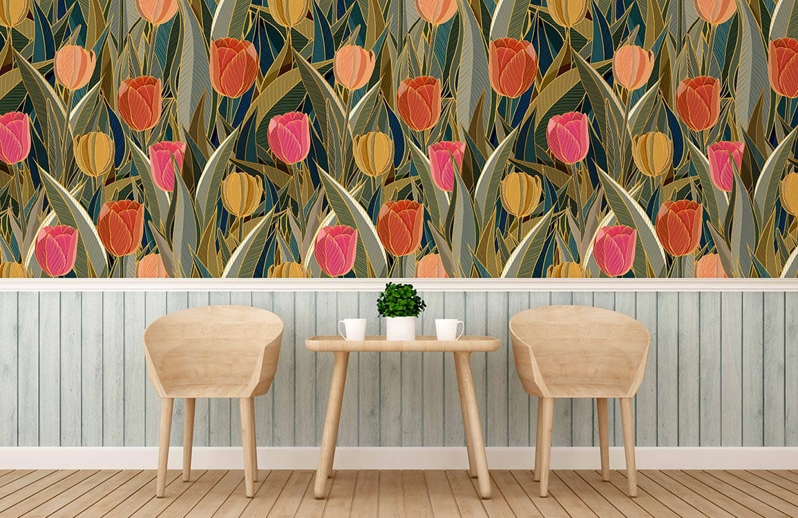 élégant papier peint tulipe murla pour chambre